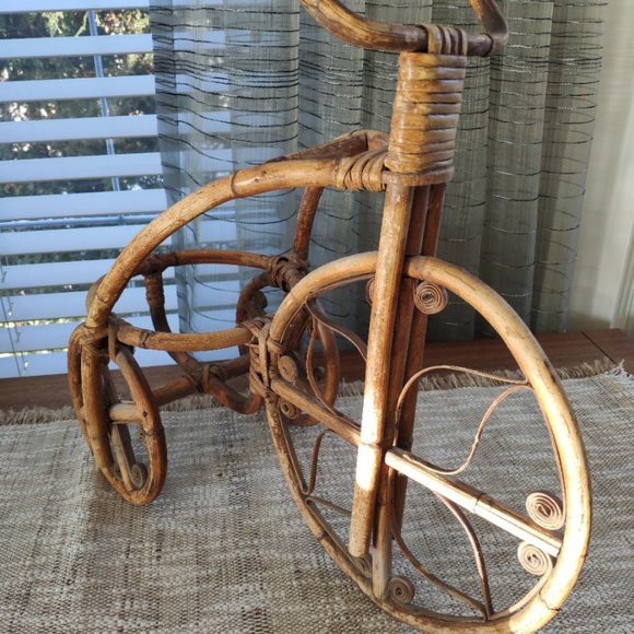 Bamboo Large Tricycle Big Wheel Vintage Plant Stand 17" - Picture 9 of 13
